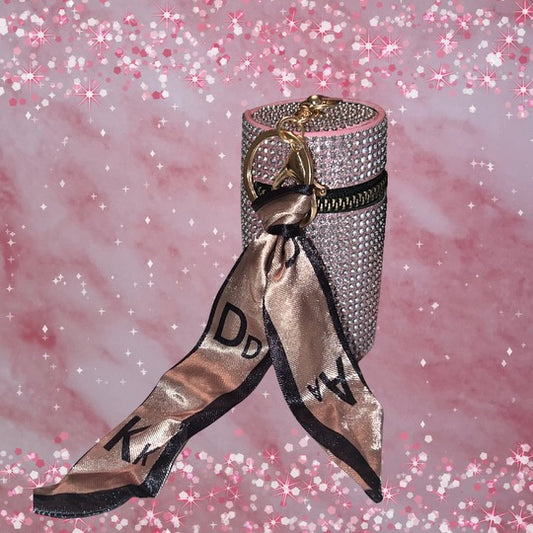 Rhinestone (Pink) Lipstick Bag with Silk Scarf Keychain